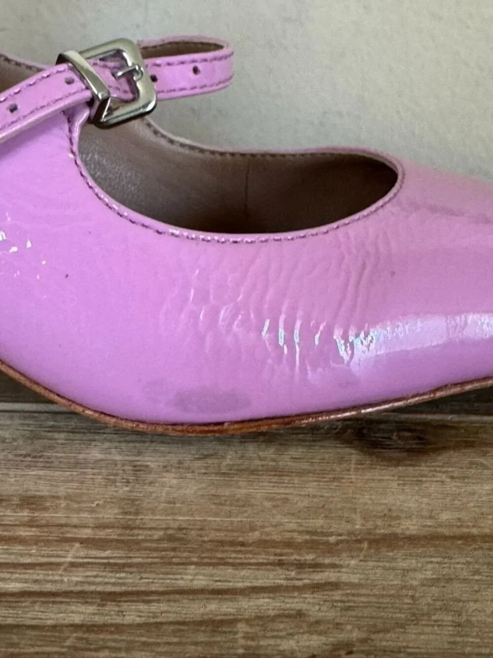 Anthropologie Vincenza Pink Patent Leather Triple Strap Mary Jane Block Heels 6